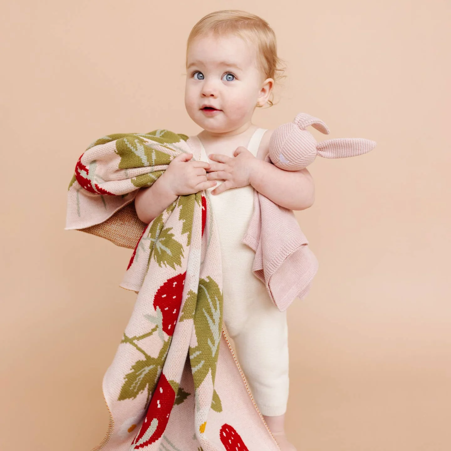 Organic Cotton Blanket - Bunny Strawberry by The Blueberry Hill - Image 2