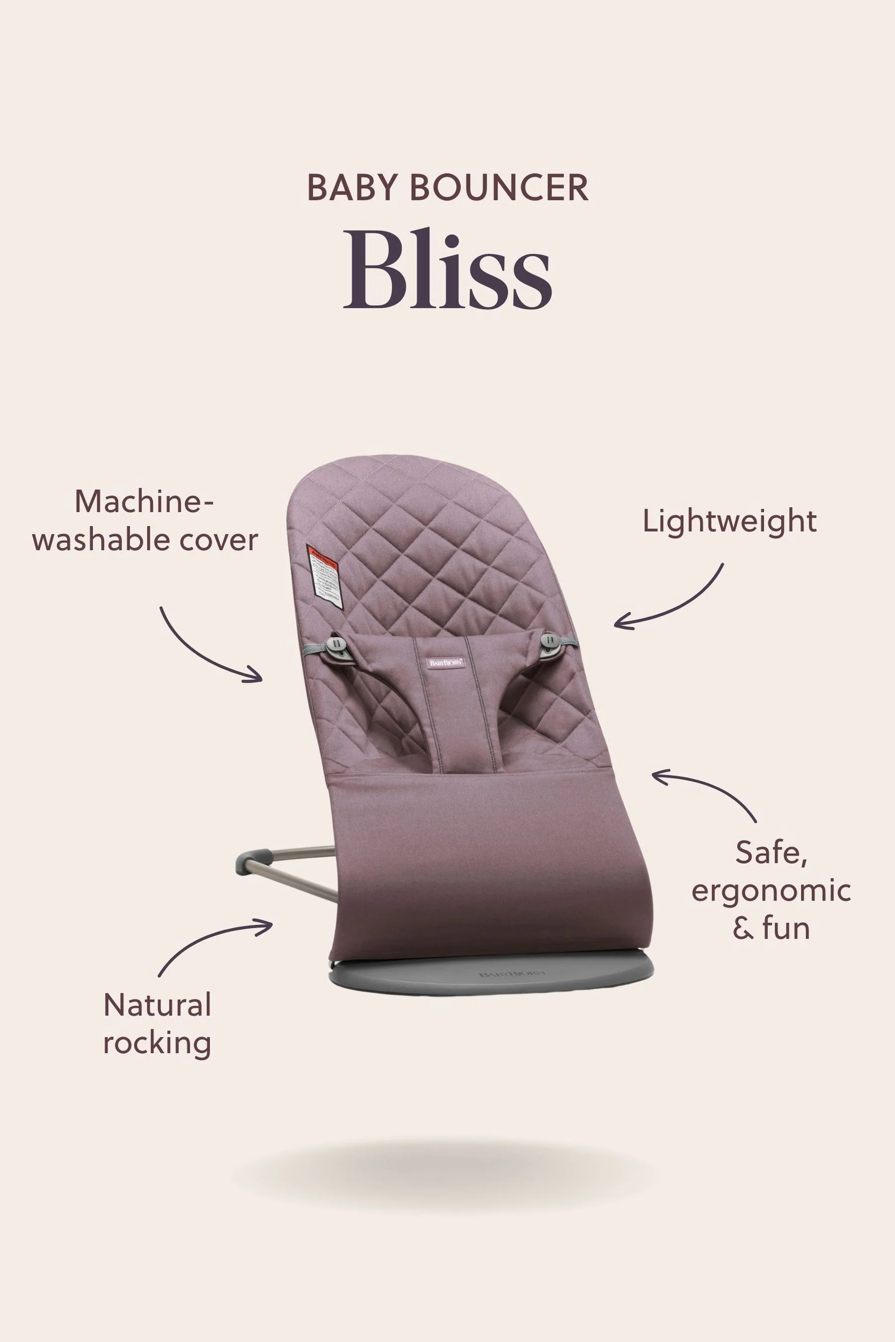 Bouncer Bliss - Sand Grey Petal Quilt Cotton by Baby Bjorn - Image 8