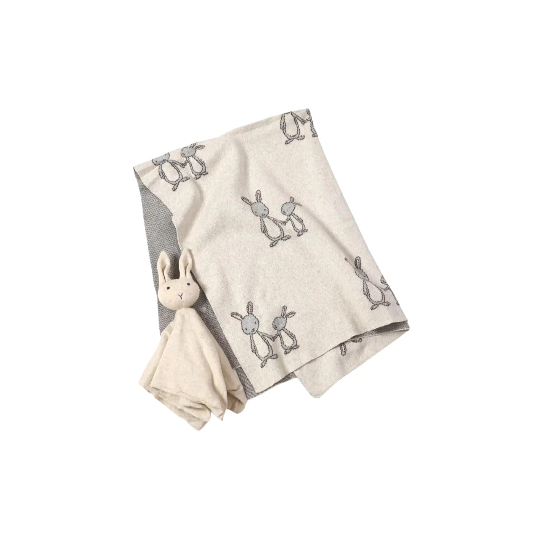 Organic Cotton Jacquard Sweater Knit Baby Blanket - Bunny by Viverano Organics - Image 3
