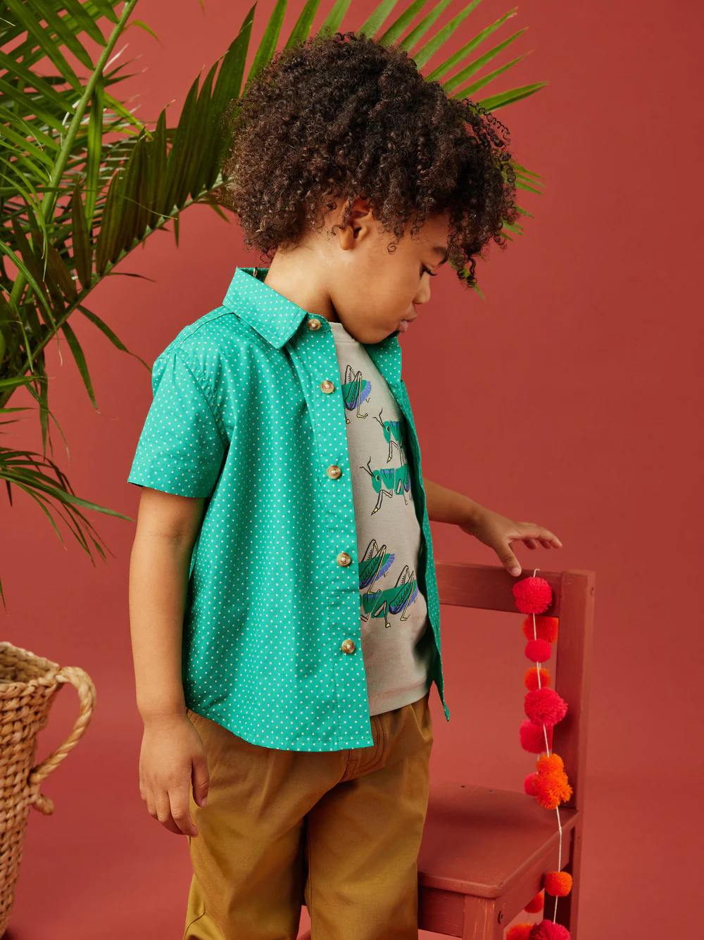 Button Up Woven Shirt - Polka Dots in Green by Tea Collection FINAL SALE - Image 2