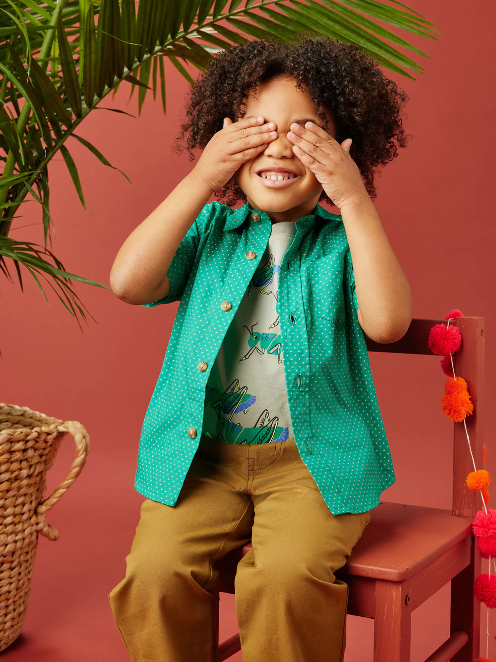 Button Up Woven Shirt - Polka Dots in Green by Tea Collection FINAL SALE - Image 3