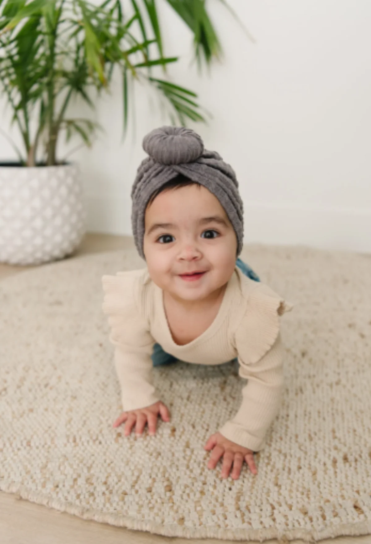 Cable Knit Bun Baby Turban - Grey by Golden Dot Lane - Image 2