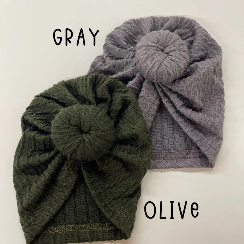Cable Knit Bun Baby Turban - Olive by Golden Dot Lane