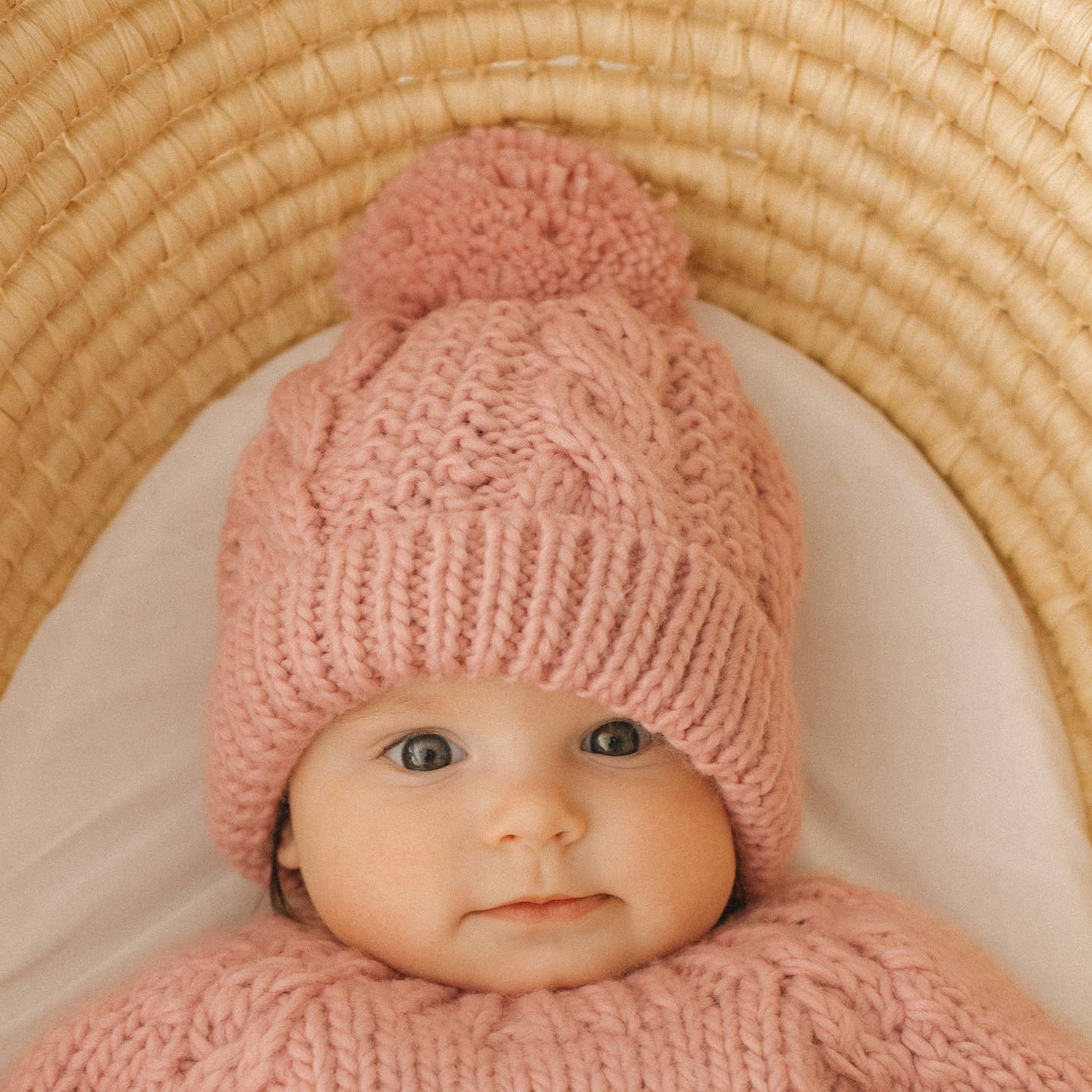 Cable Knit Hat - Rosy Pink by Huggalugs - Image 2