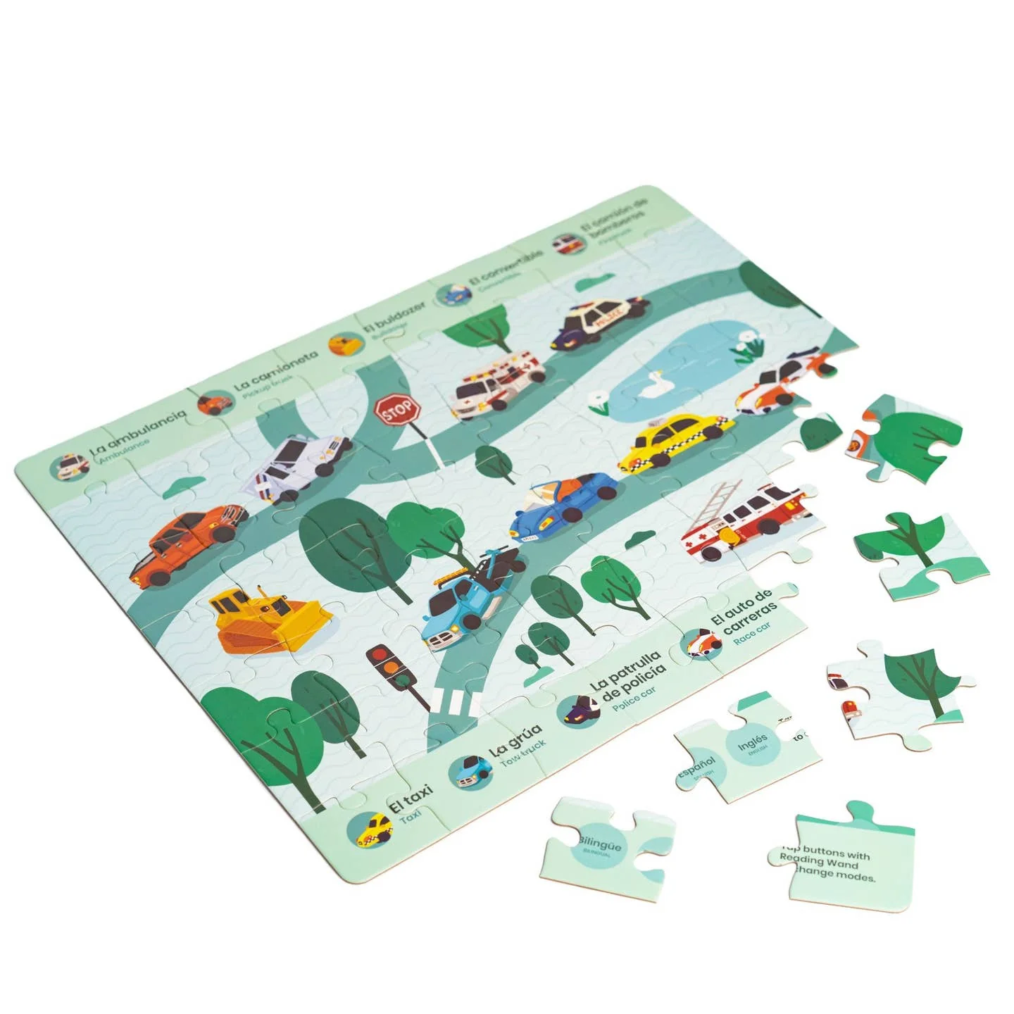 Cars + Trucks Bilingual Puzzle - 56 Pieces by Habbi Habbi - Image 2
