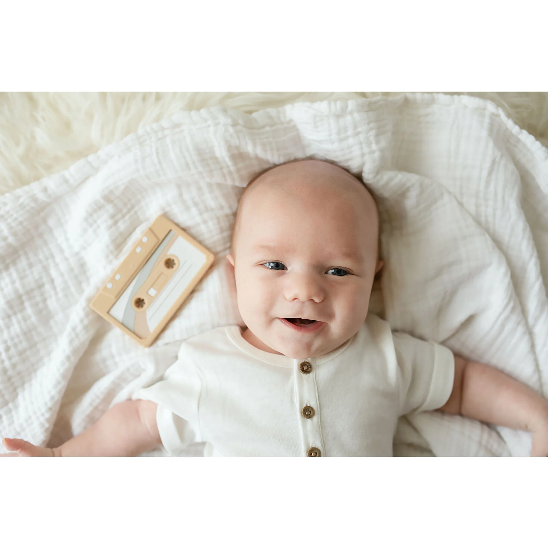 Cassette Tape Teether with Clip - Oatmeal by Gummy Chic - Image 2