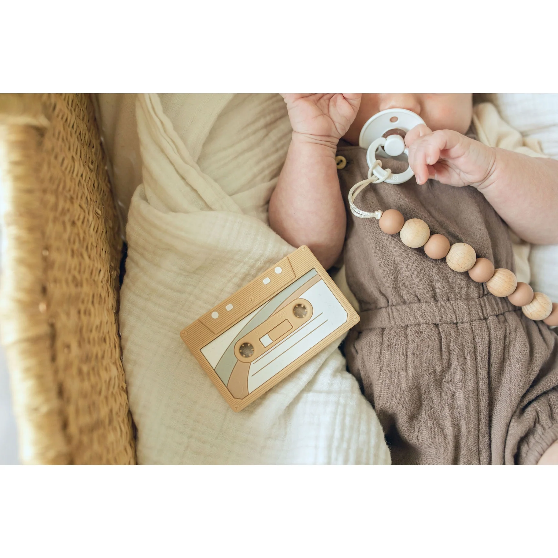 Cassette Tape Teether with Clip - Oatmeal by Gummy Chic - Image 3