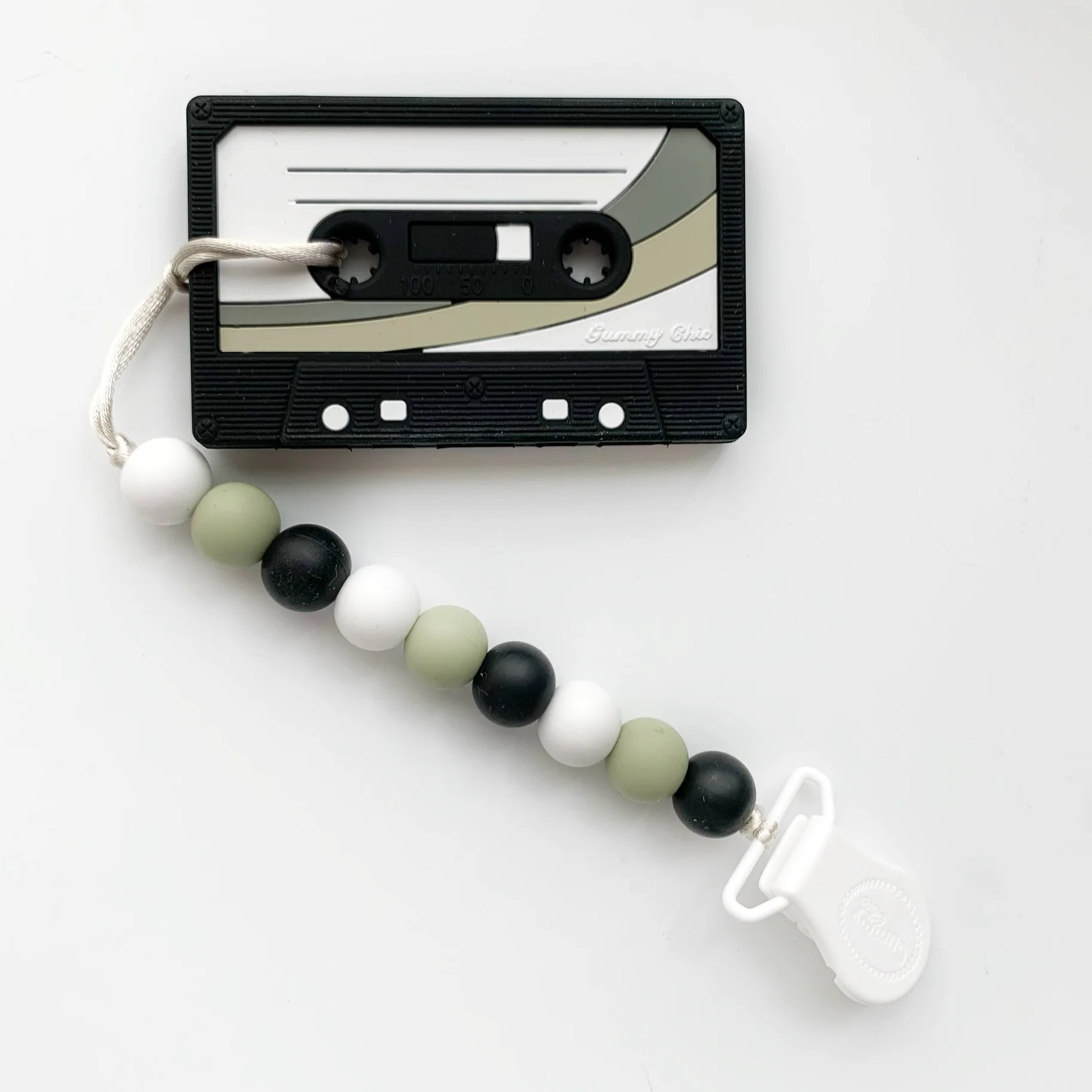 Cassette Tape Teether with Colored Clip - Black by Gummy Chic - Image 2