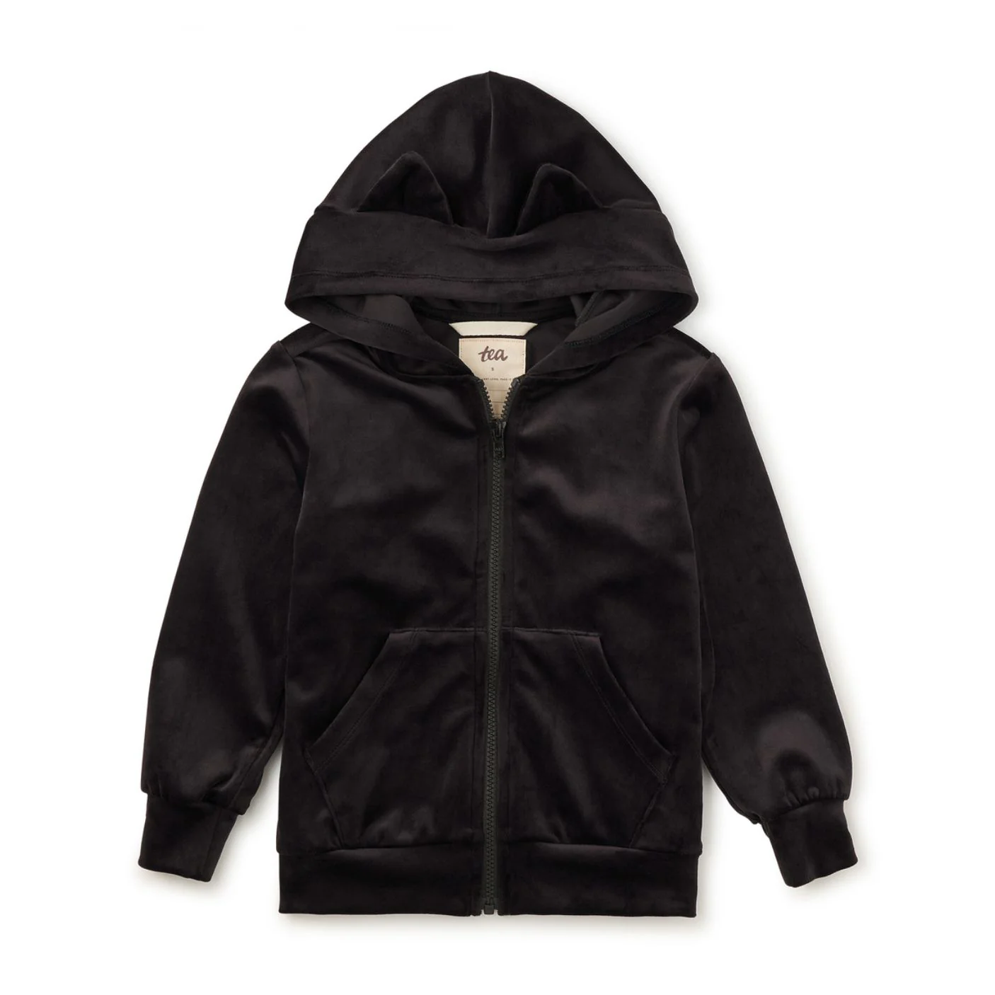 Cat Ears Velour Hoodie - Jet Black by Tea Collection - FINAL SALE