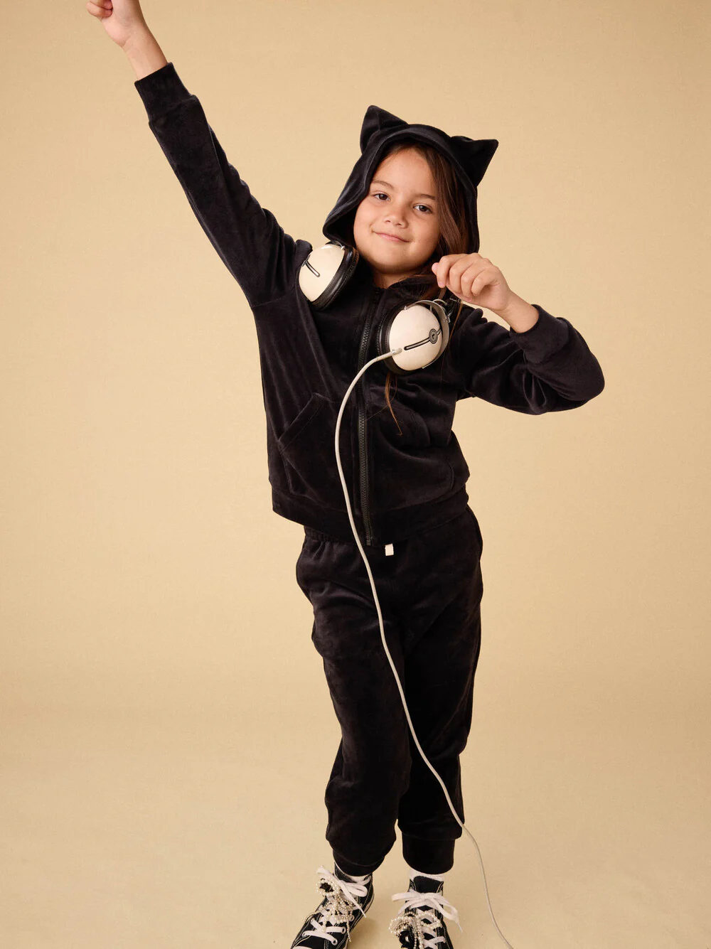 Cat Ears Velour Hoodie - Jet Black by Tea Collection - FINAL SALE - Image 6