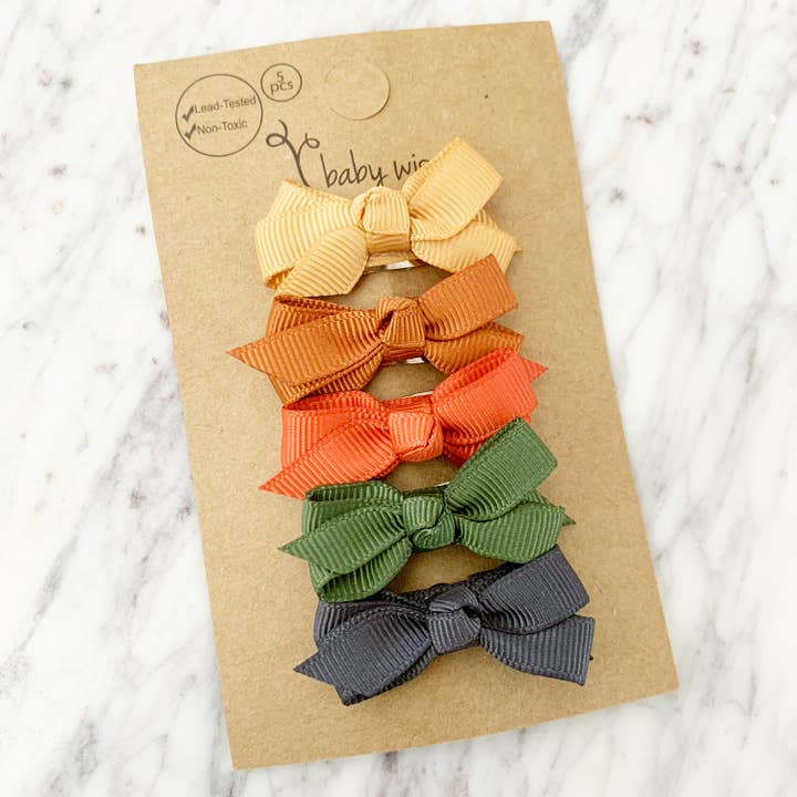 Chelsea Grosgrain Bows on Snap Clips Set of 5 - Cornucopia by Baby Wisp - Image 2
