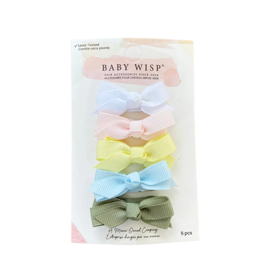 Chelsea Grosgrain Bows on Snap Clips Set of 5 - Pastel Dream by Baby Wisp