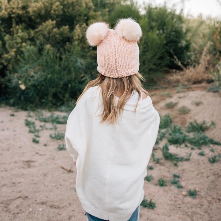 Chenille Double Pom Beanie Hat - Champagne by Huggalugs - Image 5