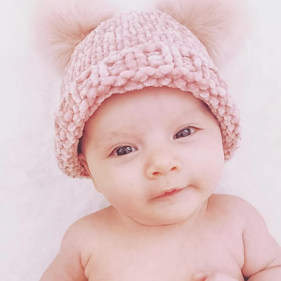 Chenille Double Pom Beanie Hat - Rosy by Huggalugs - Image 4