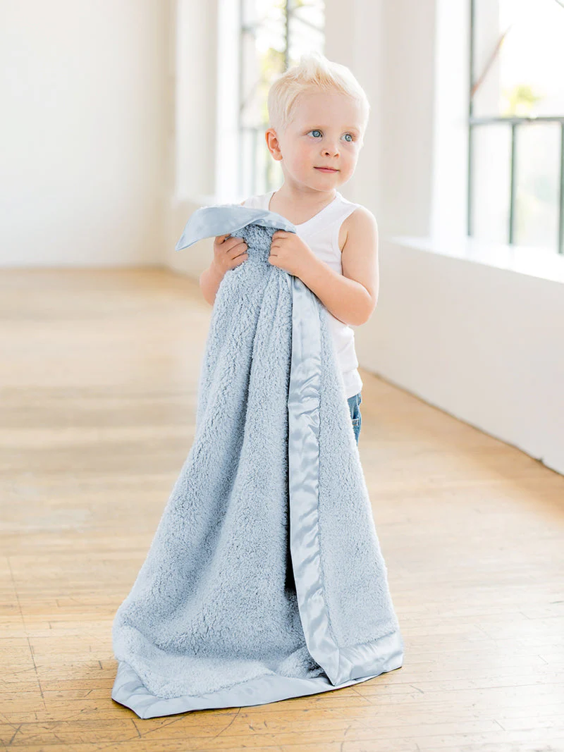 Chenille Solid Baby Blanket - Blue by Little Giraffe - Image 2
