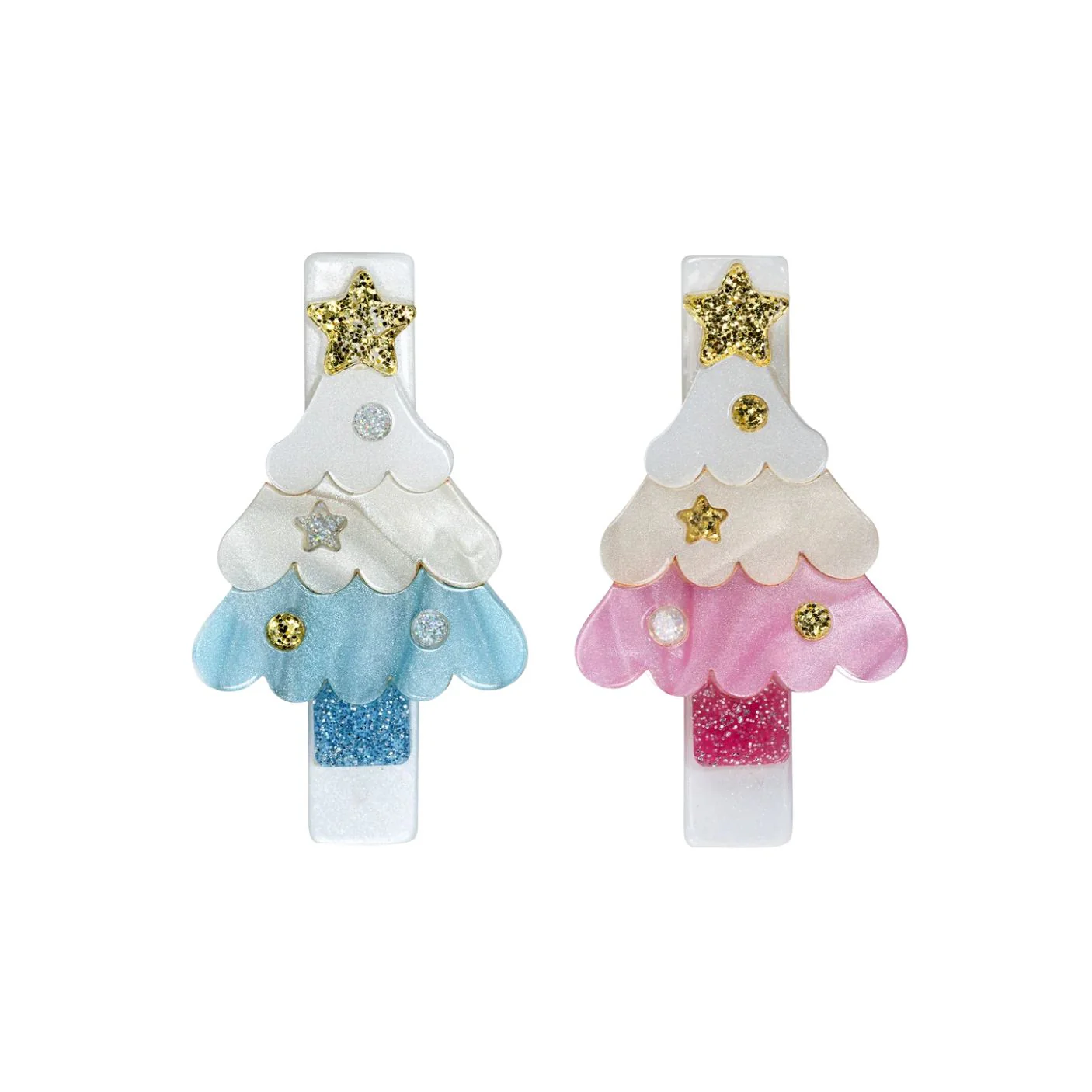 Christmas Tree Hair Clips - Pink/Blue by Lilies & Roses NY - FINAL SALE