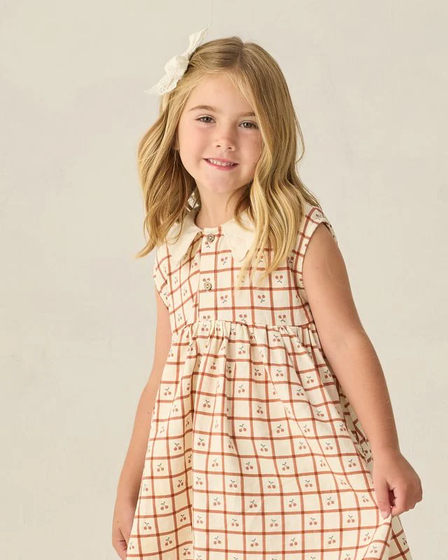Collared Babydoll Dress - Cherry Check by Rylee + Cru - Image 2