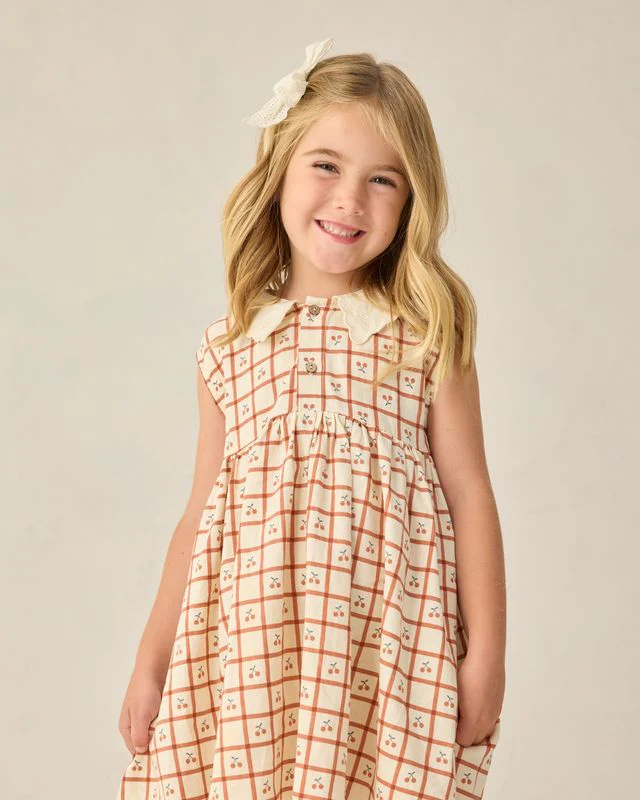 Collared Babydoll Dress - Cherry Check by Rylee + Cru - Image 3