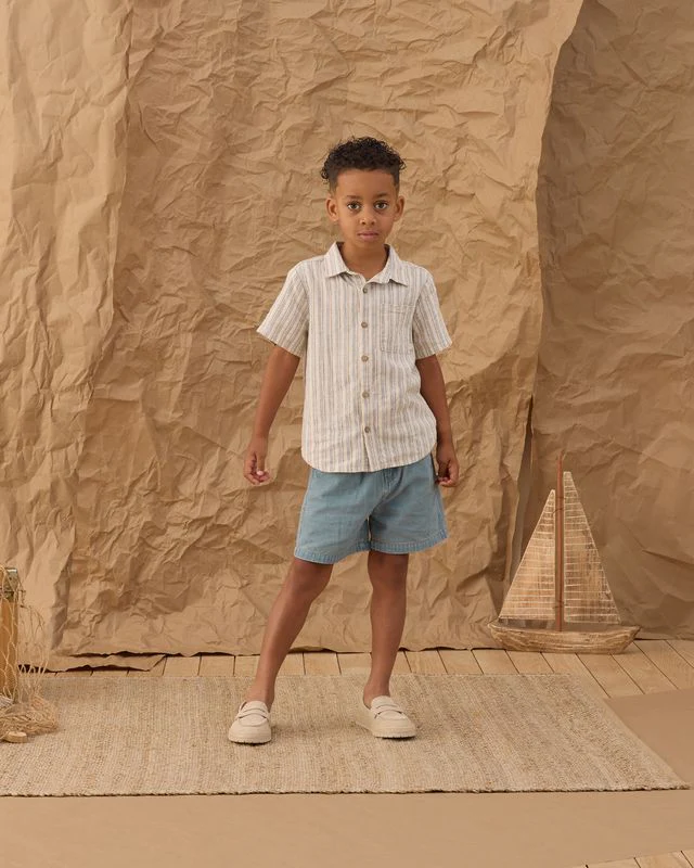 Collared Short Sleeve Shirt - Nautical Stripe by Rylee + Cru - Image 10