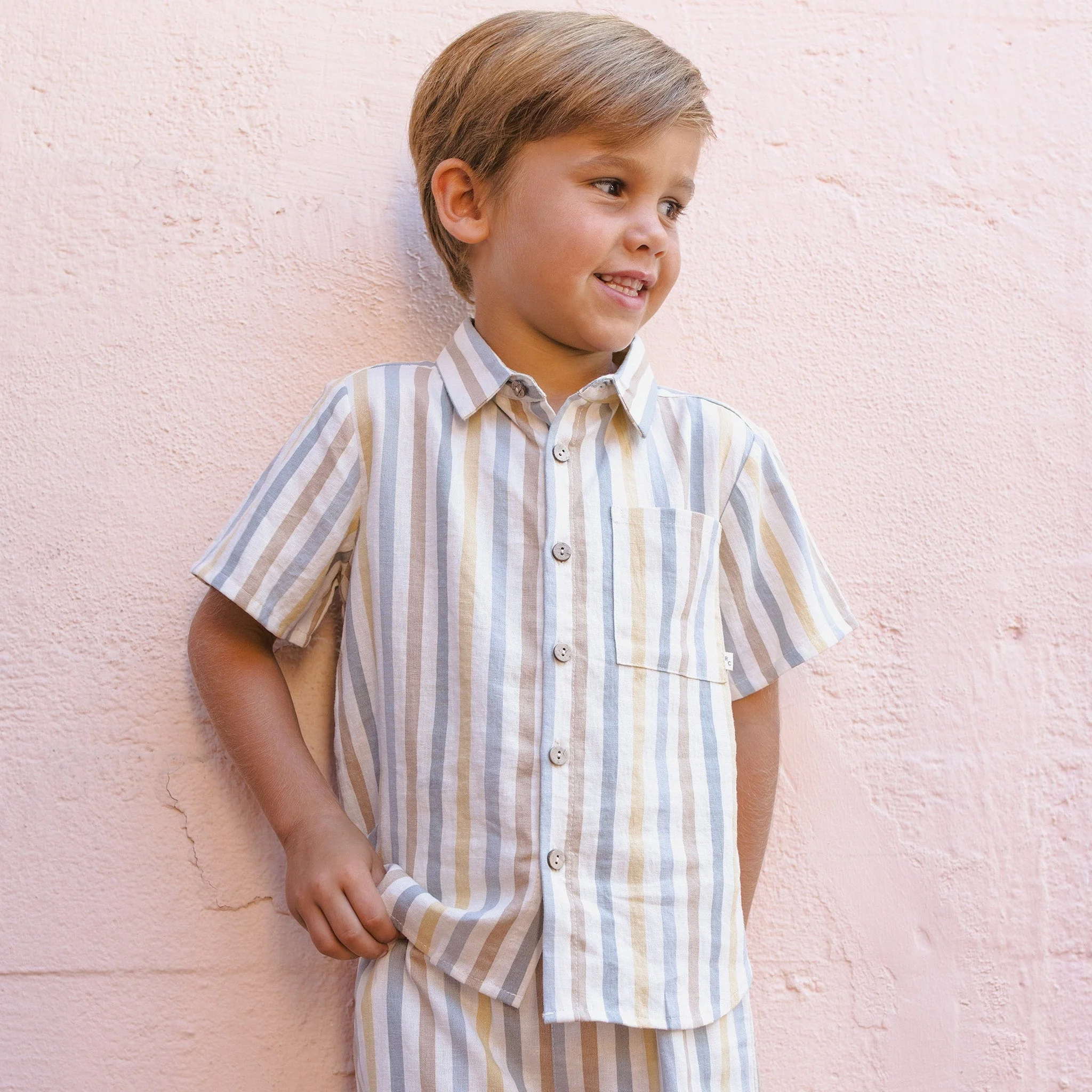 Collared Short Sleeve Shirt - Valencia Stripe by Rylee + Cru - Image 2