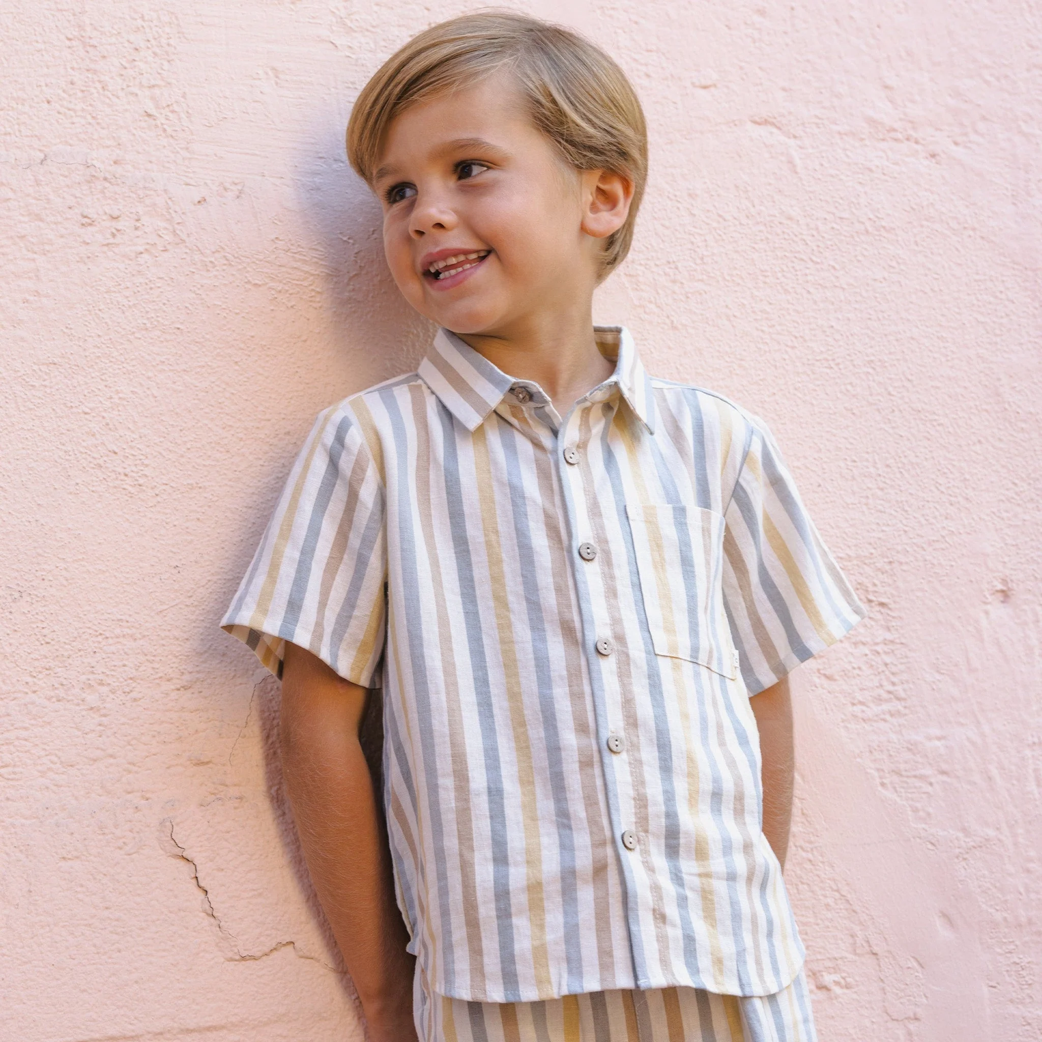 Collared Short Sleeve Shirt - Valencia Stripe by Rylee + Cru - Image 3