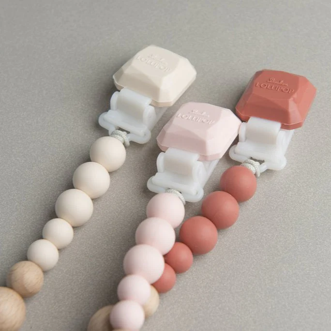 Color Pop Silicone + Wood Pacifier Clip - Coconut Milk by Loulou Lollipop - Image 2