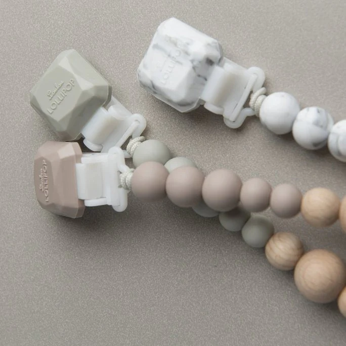 Color Pop Silicone + Wood Pacifier Clip - Cool Gray by Loulou Lollipop - Image 2