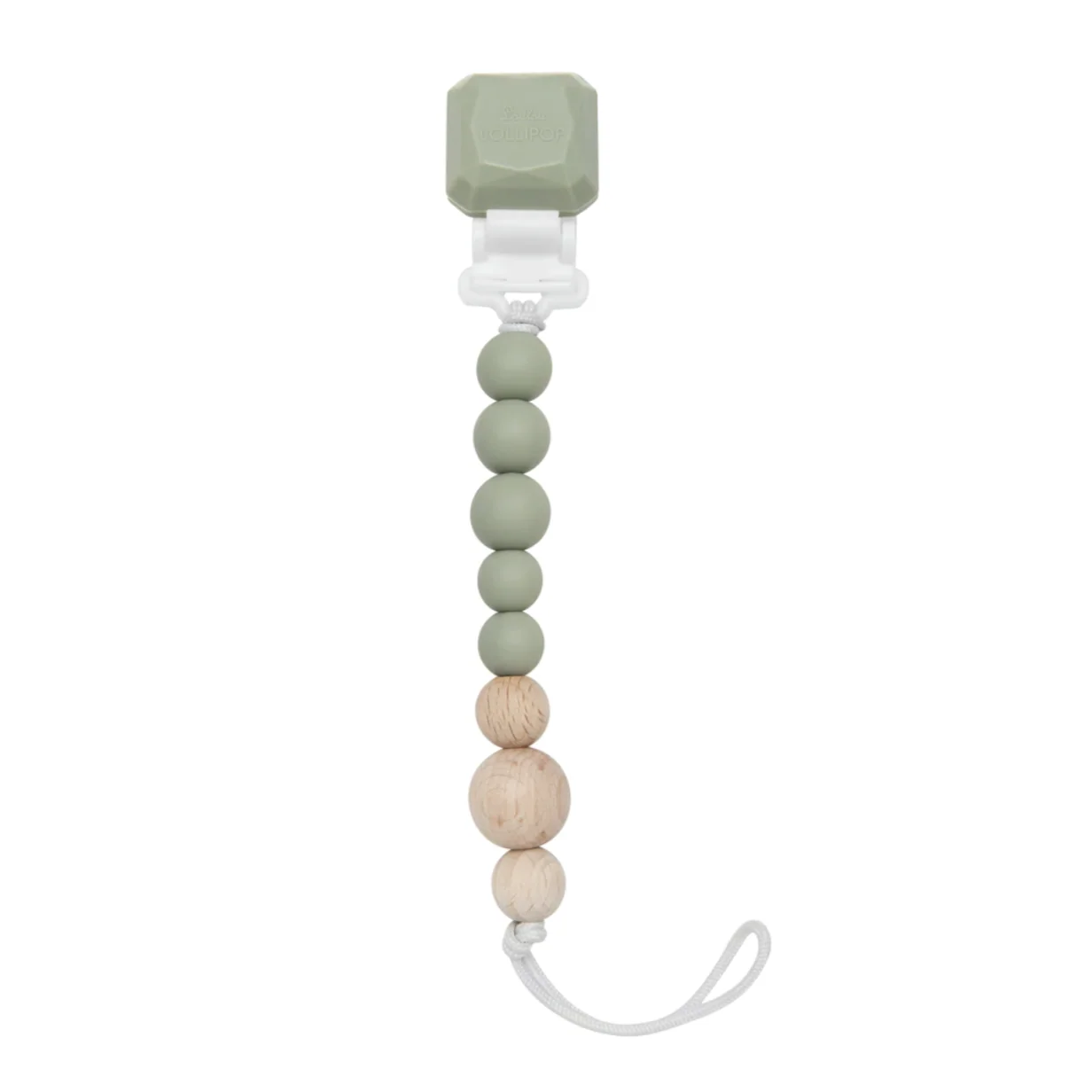 Color Pop Silicone + Wood Pacifier Clip - Silver Sage by Loulou Lollipop