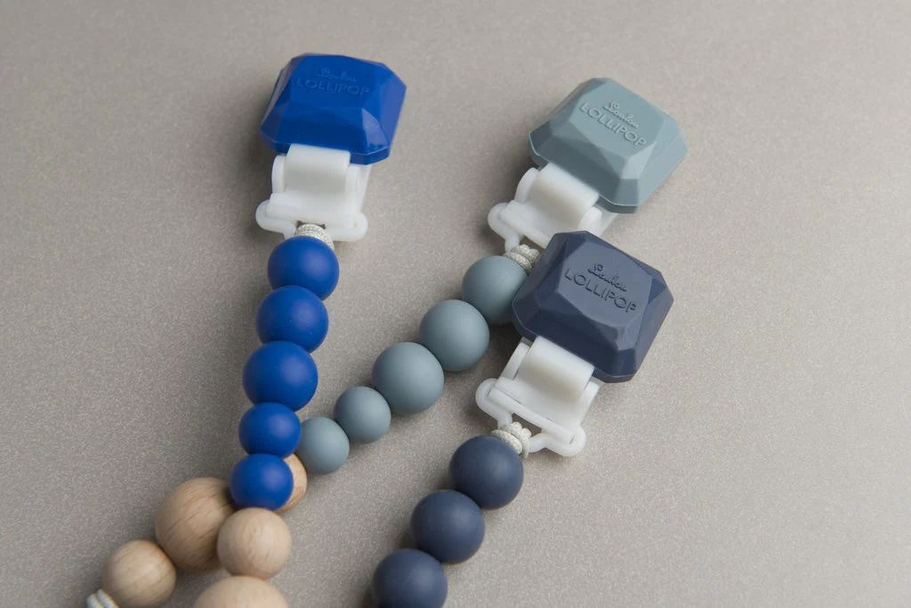 Color Pop Silicone + Wood Pacifier Clip - Slate by Loulou Lollipop - Image 3