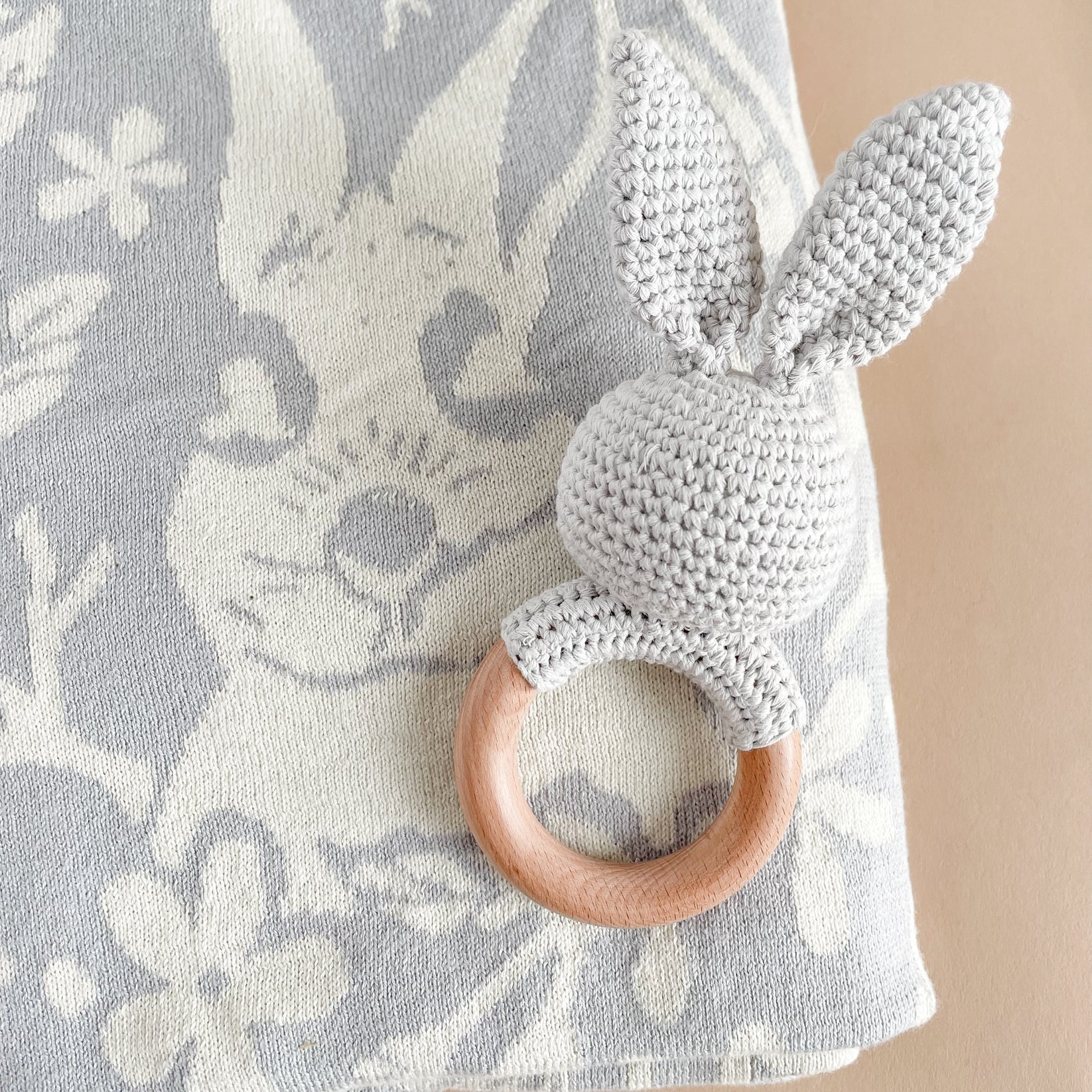 Cotton Crochet Rattle Teether - Grey Bunny by The Blueberry Hill - Image 2