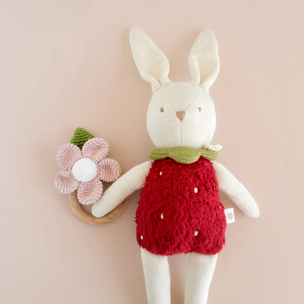 Cotton Crochet Rattle Teether - Pink Flower by The Blueberry Hill - Image 2