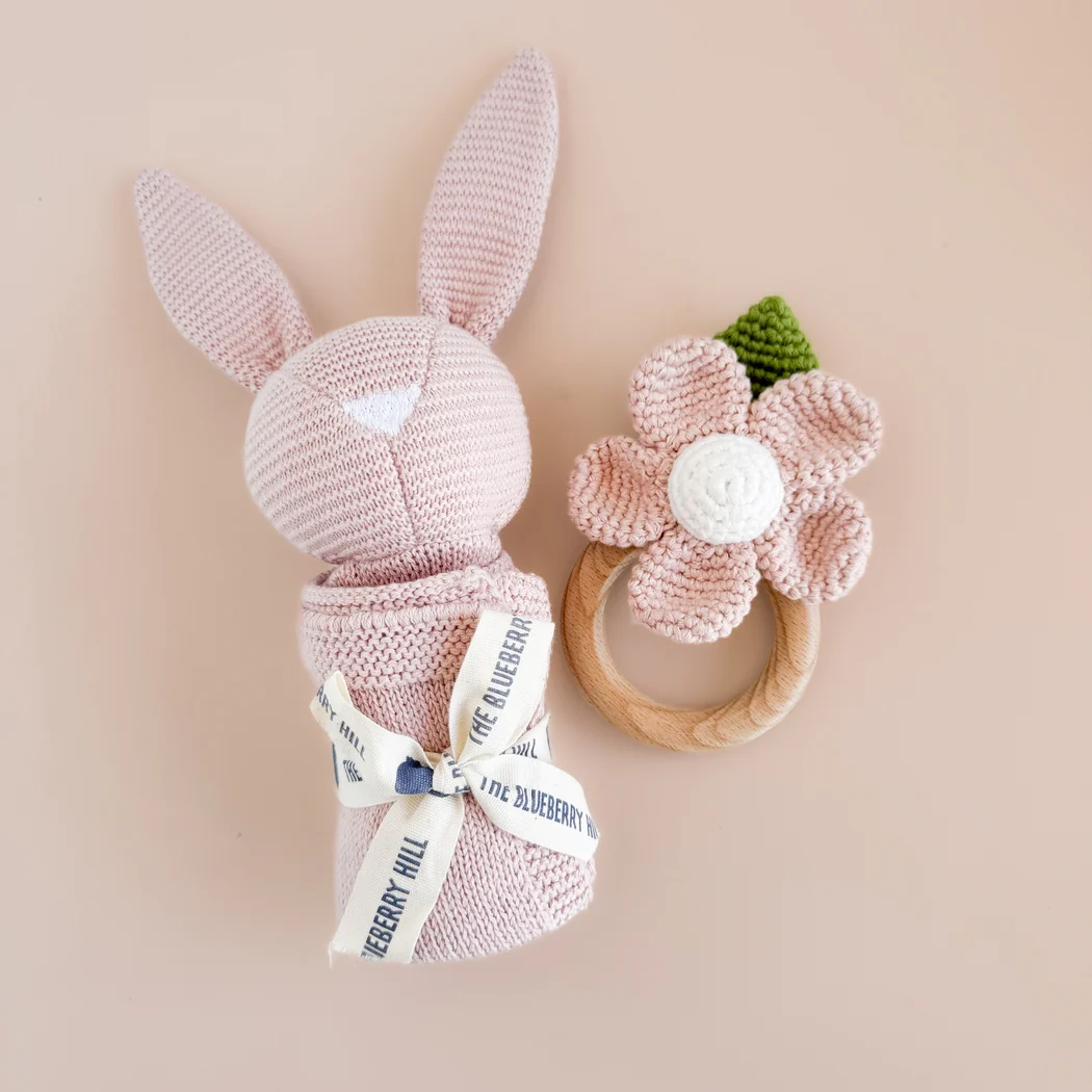 Cotton Crochet Rattle Teether - Pink Flower by The Blueberry Hill - Image 3