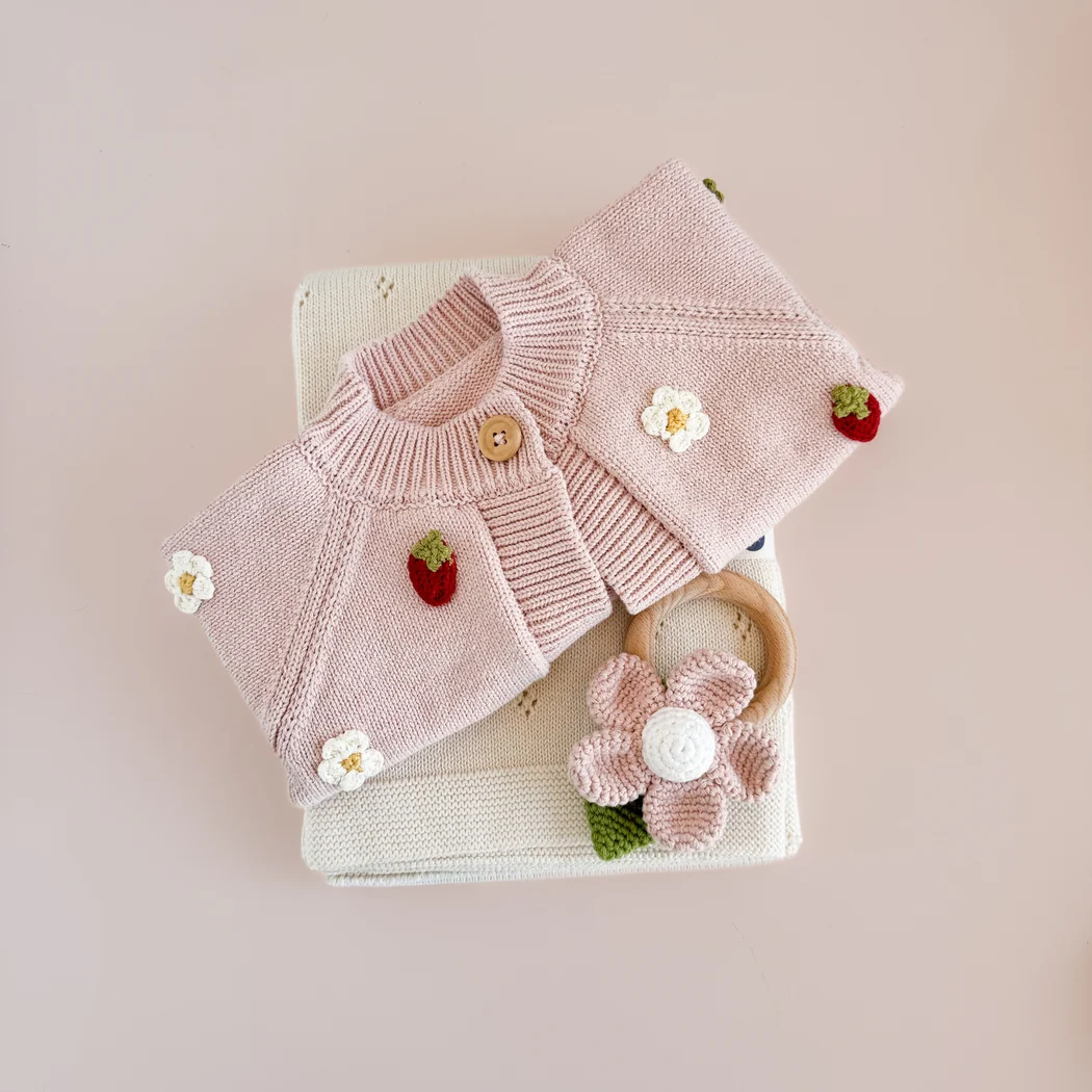 Cotton Crochet Rattle Teether - Pink Flower by The Blueberry Hill - Image 5