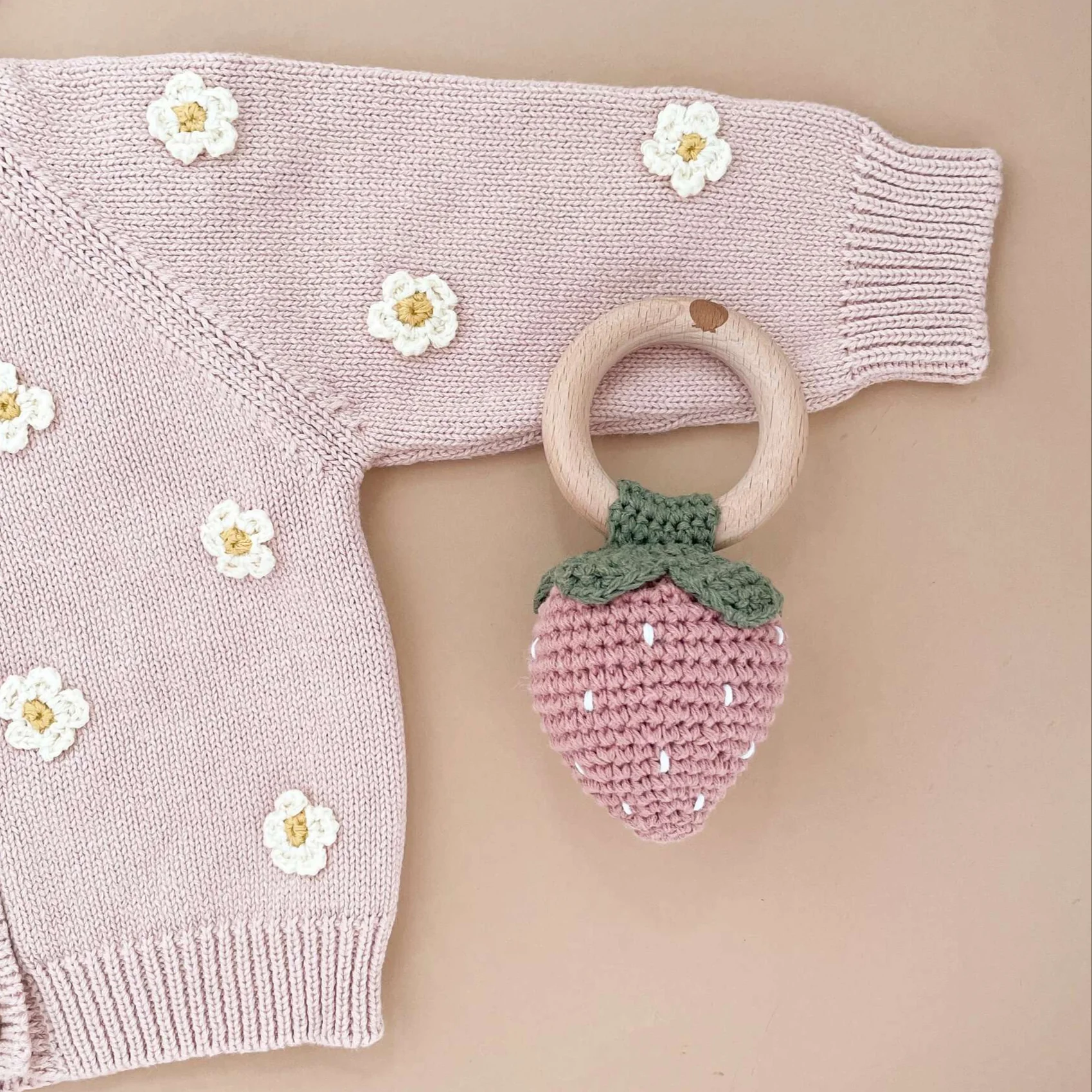 Cotton Crochet Rattle Teether - Pink Strawberry by The Blueberry Hill - Image 3