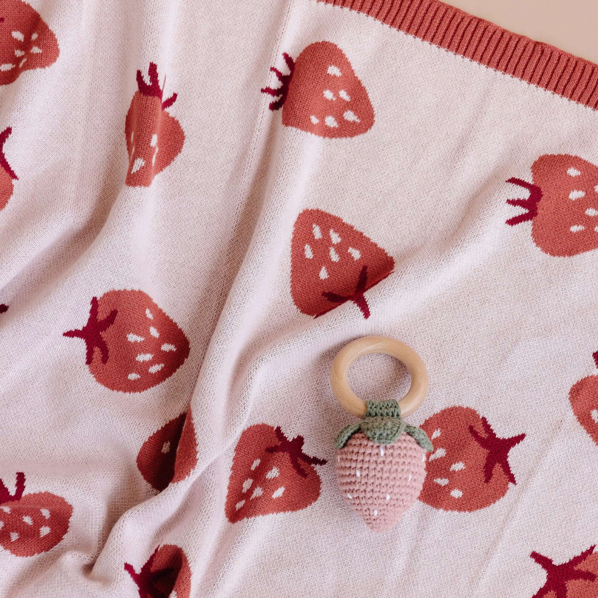 Cotton Crochet Rattle Teether - Pink Strawberry by The Blueberry Hill - Image 4