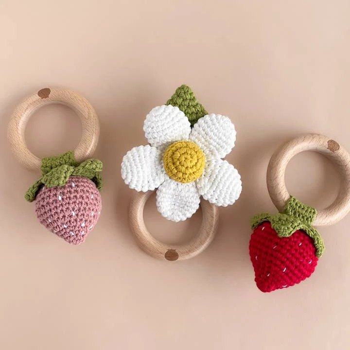 Cotton Crochet Rattle Teether - Pink Strawberry by The Blueberry Hill - Image 5