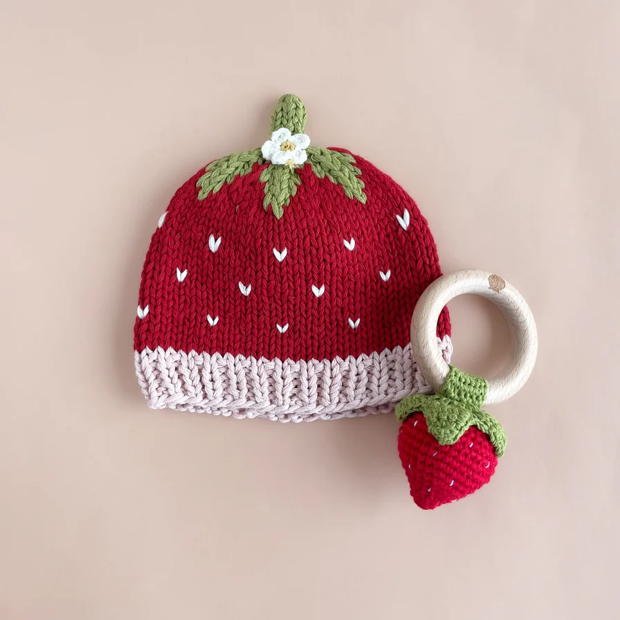Cotton Crochet Rattle Teether - Red Strawberry by The Blueberry Hill - Image 2