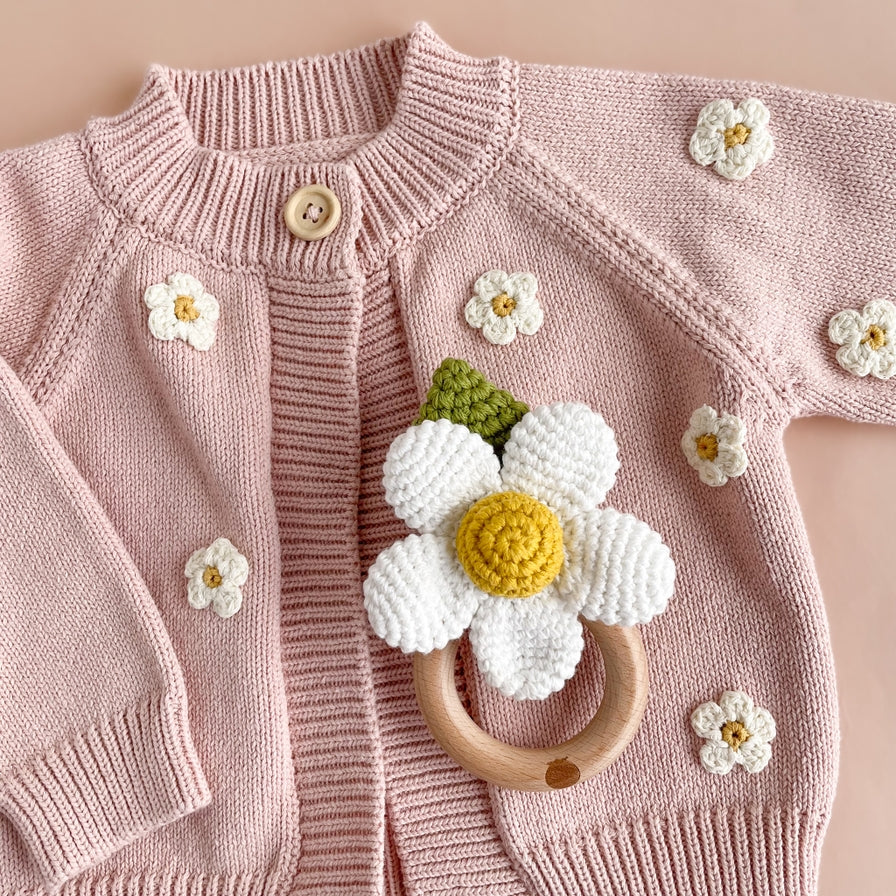 Cotton Crochet Rattle Teether - White Flower by The Blueberry Hill - Image 2