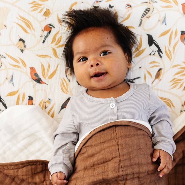 Cotton Muslin Crib Sheet - For The Birds by Clementine Kids - Image 2