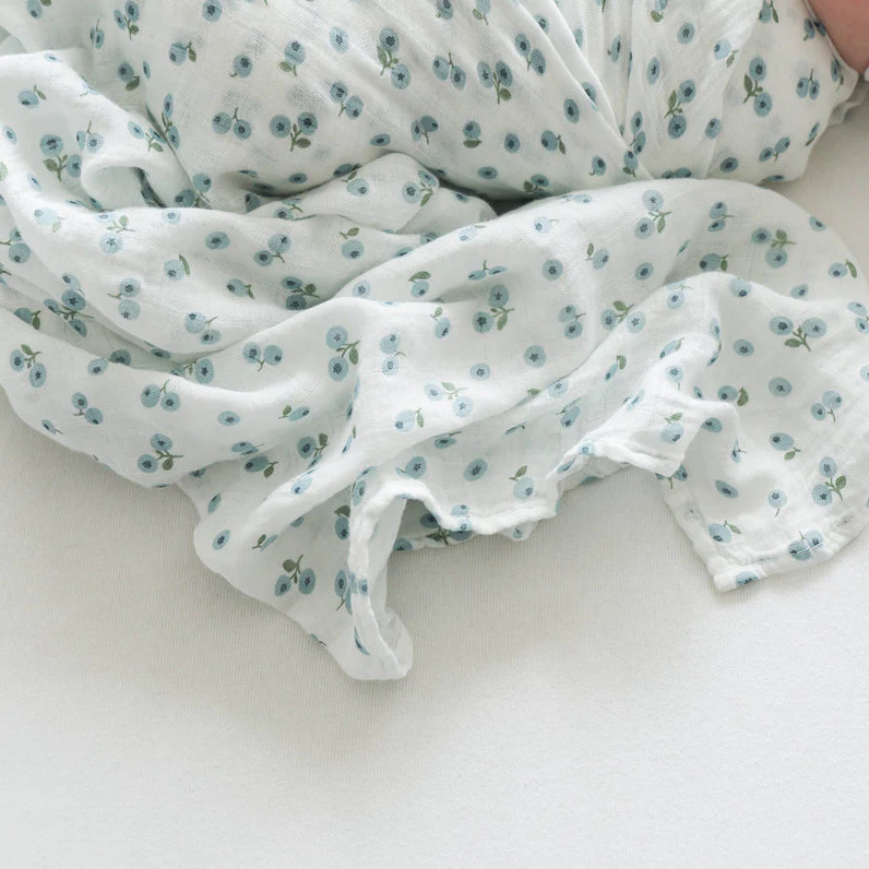 Cotton Muslin Swaddle - Blueberries by Lulujo - Image 2