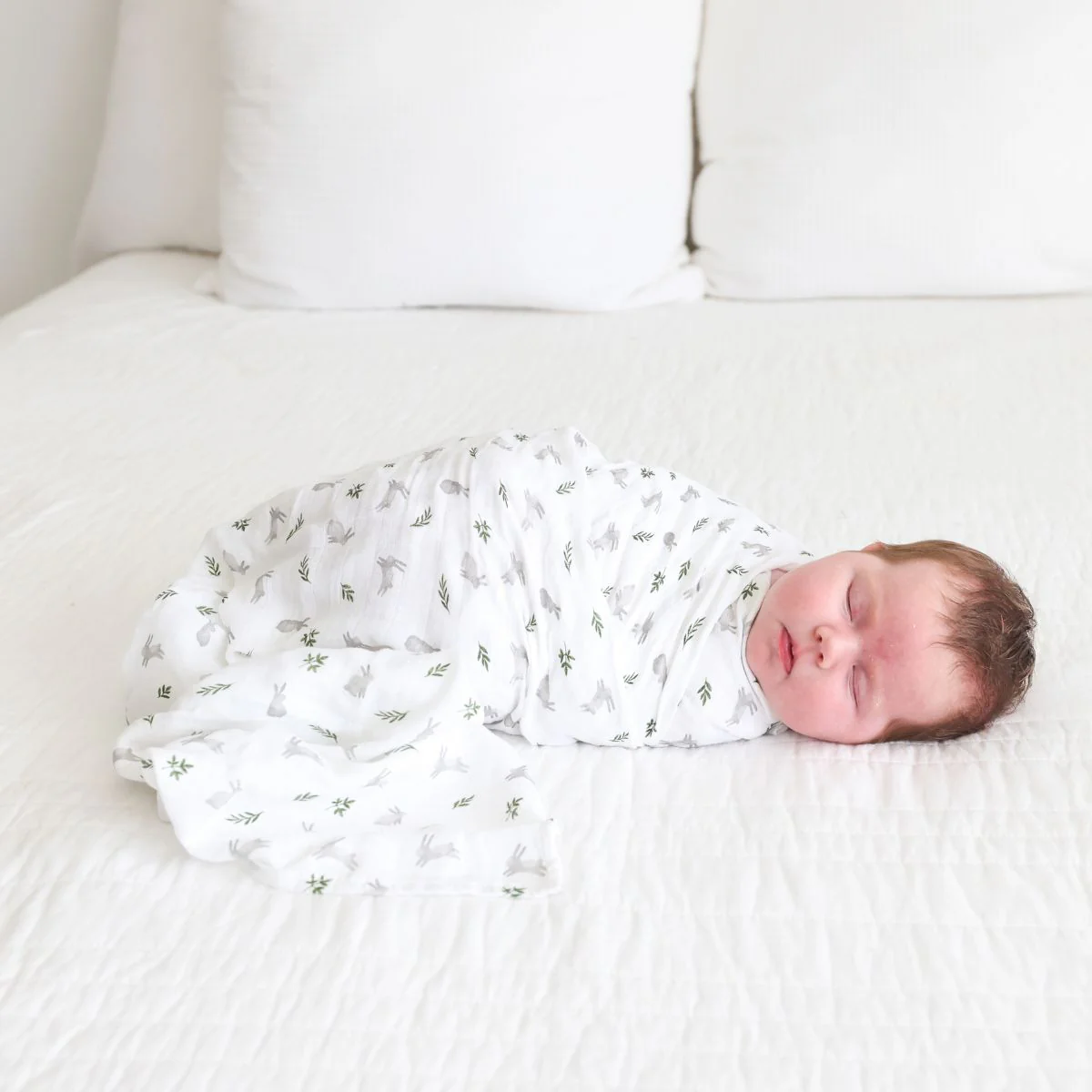 Cotton Muslin Swaddle - Bunnies by Lulujo - Image 5