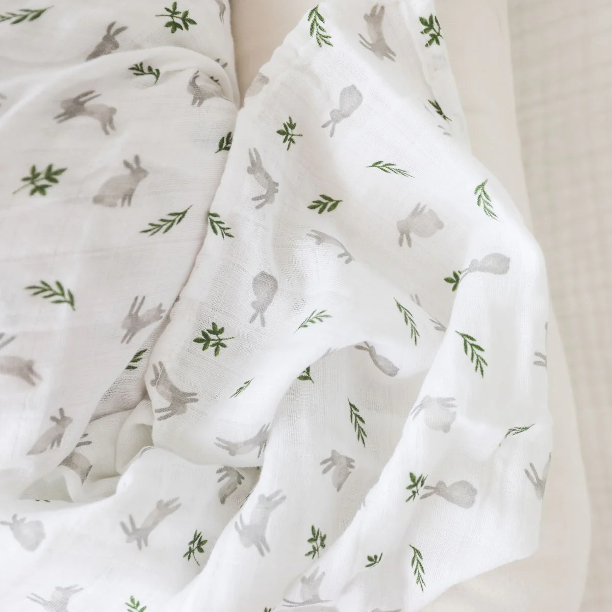 Cotton Muslin Swaddle - Bunnies by Lulujo - Image 6
