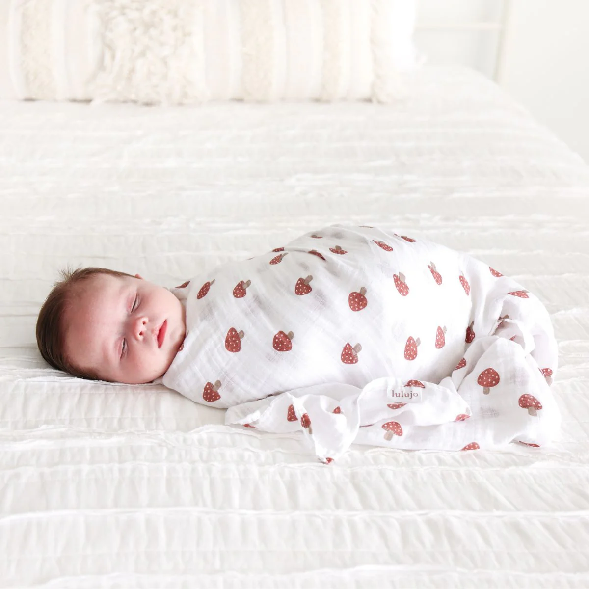 Cotton Muslin Swaddle - Mushroom by Lulujo - Image 3