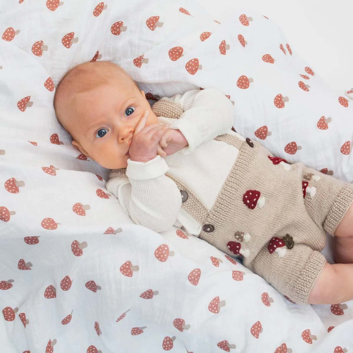 Cotton Muslin Swaddle - Mushroom by Lulujo - Image 4