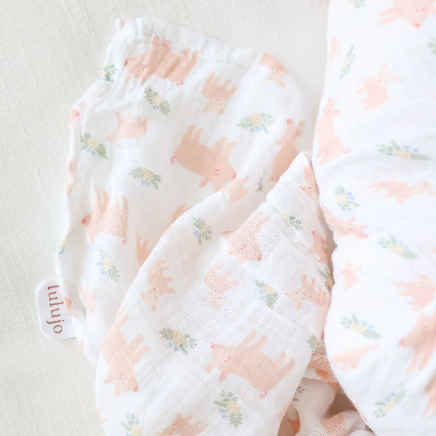Cotton Muslin Swaddle - Piggy by Lulujo - Image 3