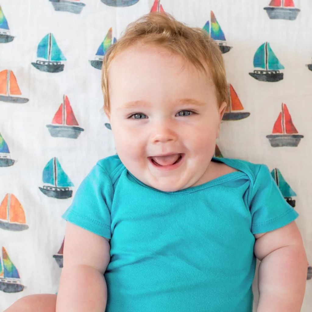 Cotton Muslin Swaddle - Sailboat by Lulujo - Image 2