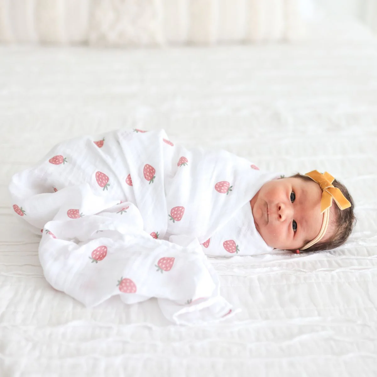 Cotton Muslin Swaddle - Strawberries by Lulujo - Image 3