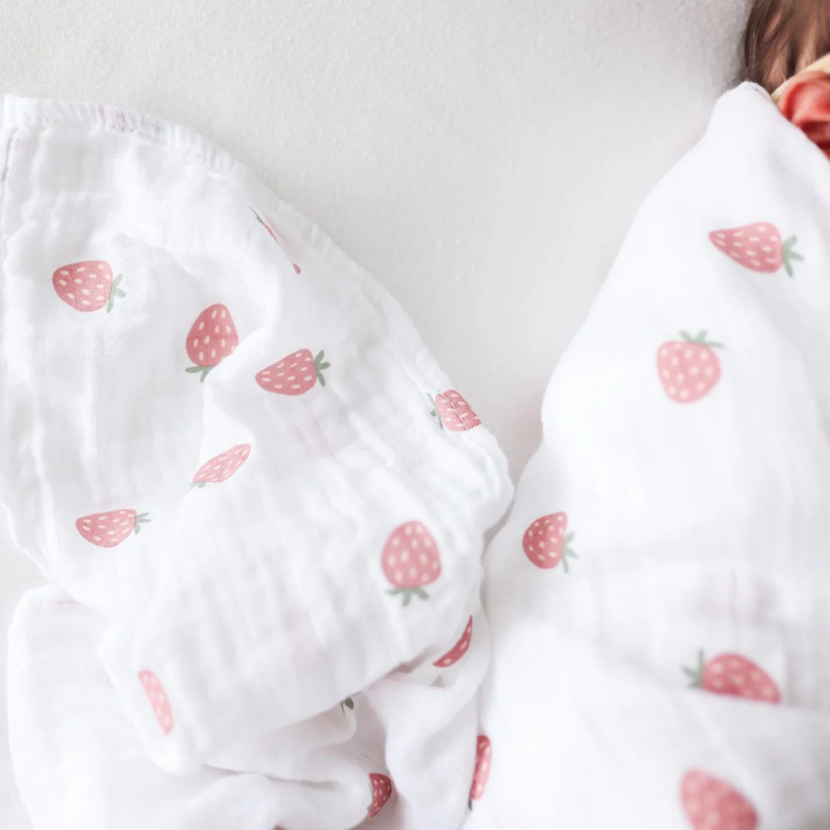 Cotton Muslin Swaddle - Strawberries by Lulujo - Image 9
