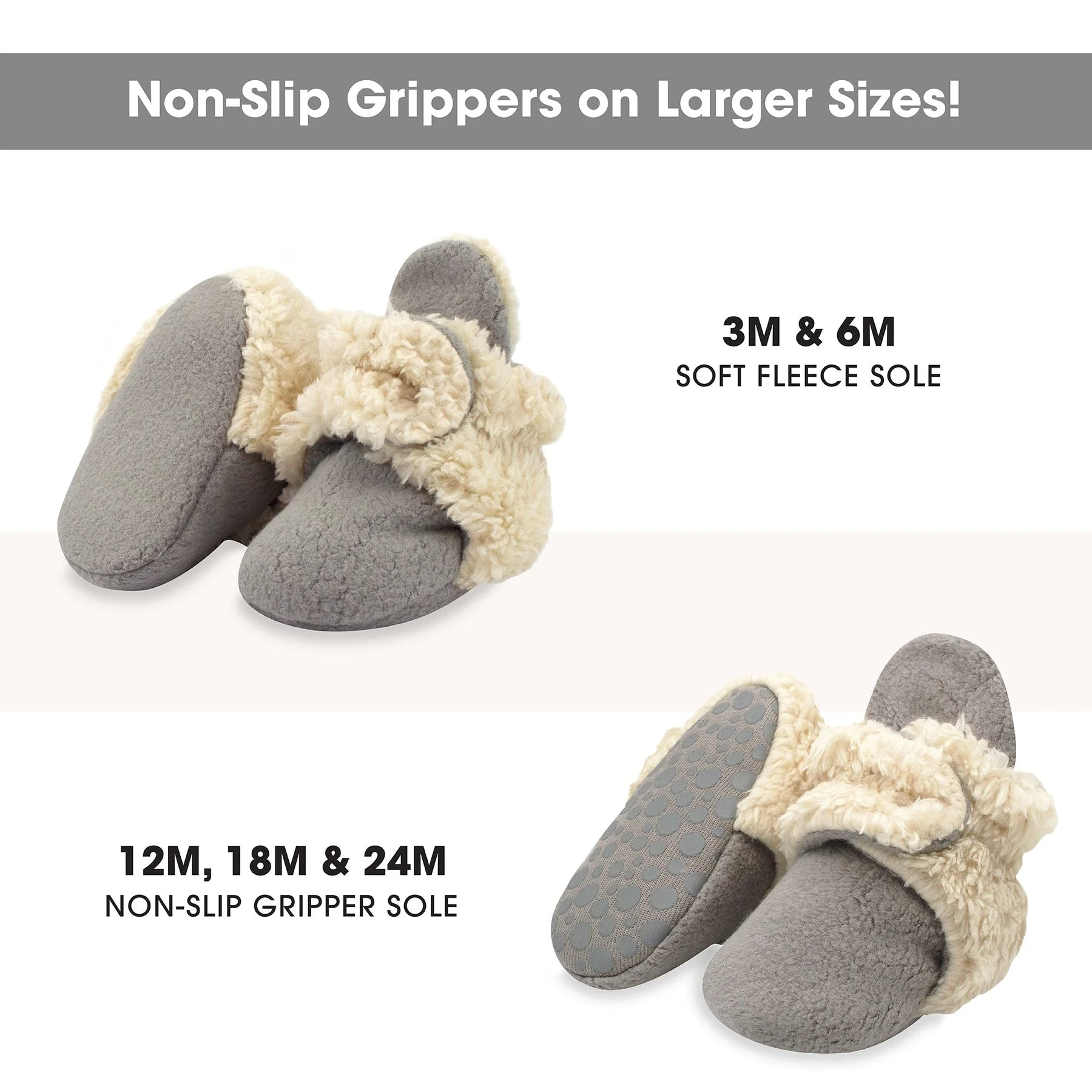 Cozie Fleece Furry-Lined Gripper Bootie - Grey by Zutano - Image 3