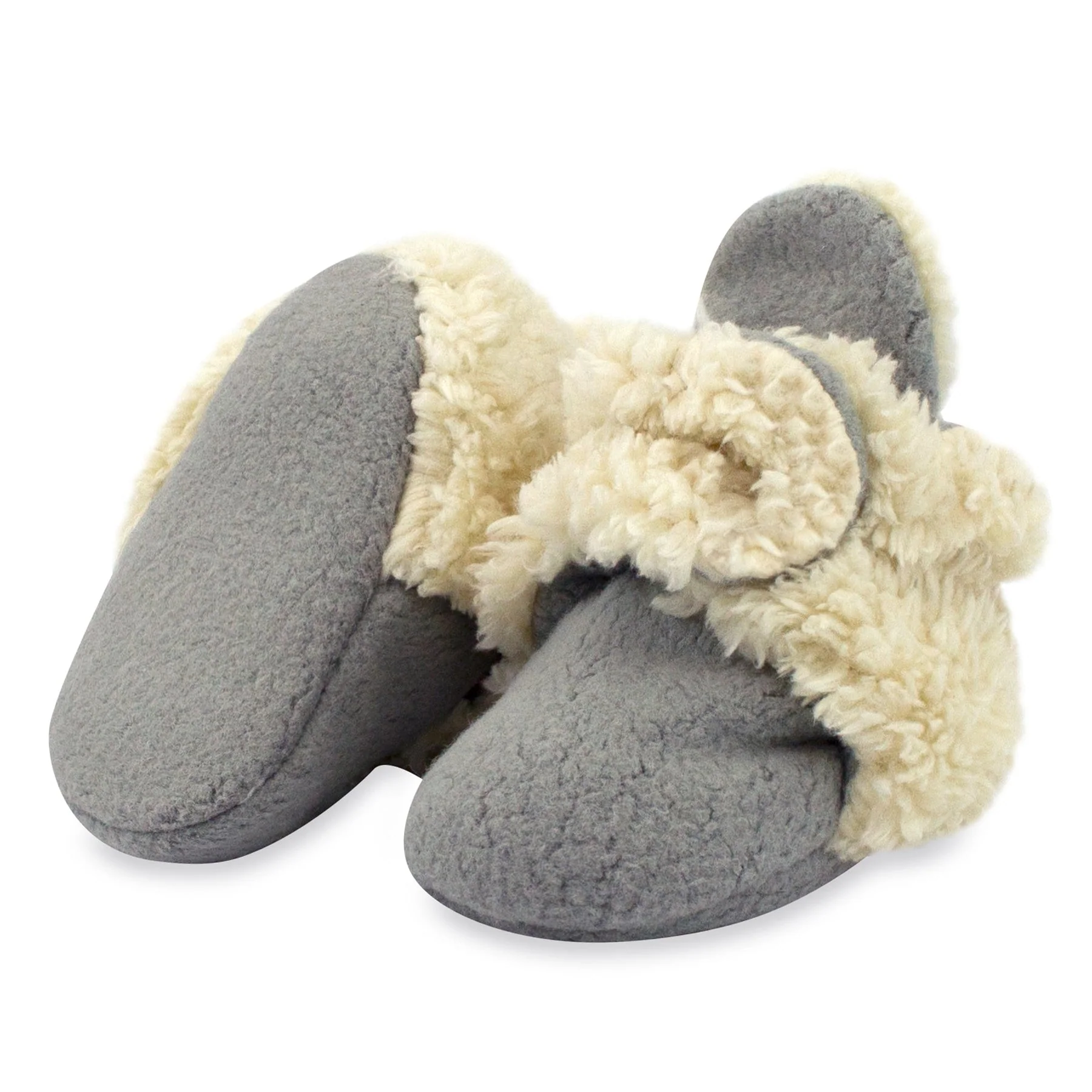 Cozie Fleece Furry-Lined Gripper Bootie - Grey by Zutano - Image 4